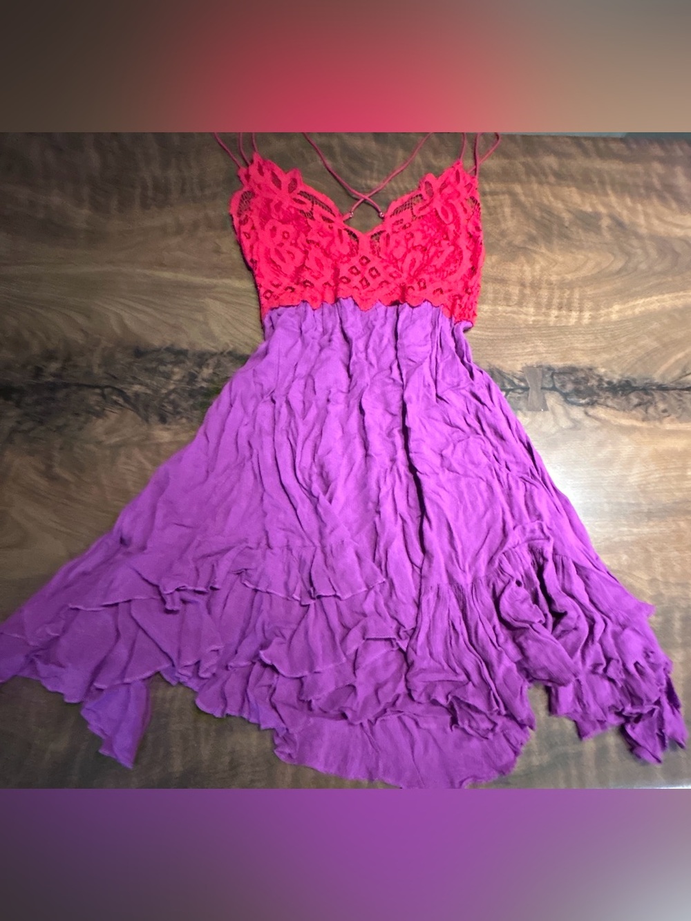 Free People Adella Frilled Chemise Slip Mini Dress